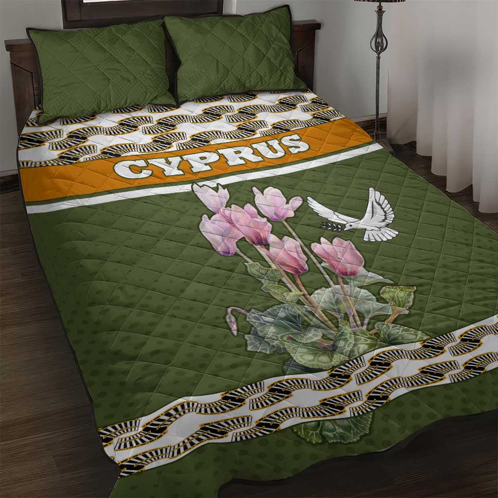 Cyprus Quilt Bed Set with Cyclamen Flower Illustration Design and National Emblem - Wonder Print Shop