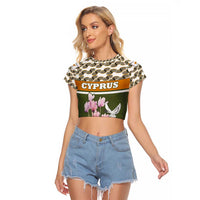 Cyprus Raglan Cropped T Shirt with Cyclamen Flower Illustration Design and National Emblem - Wonder Print Shop
