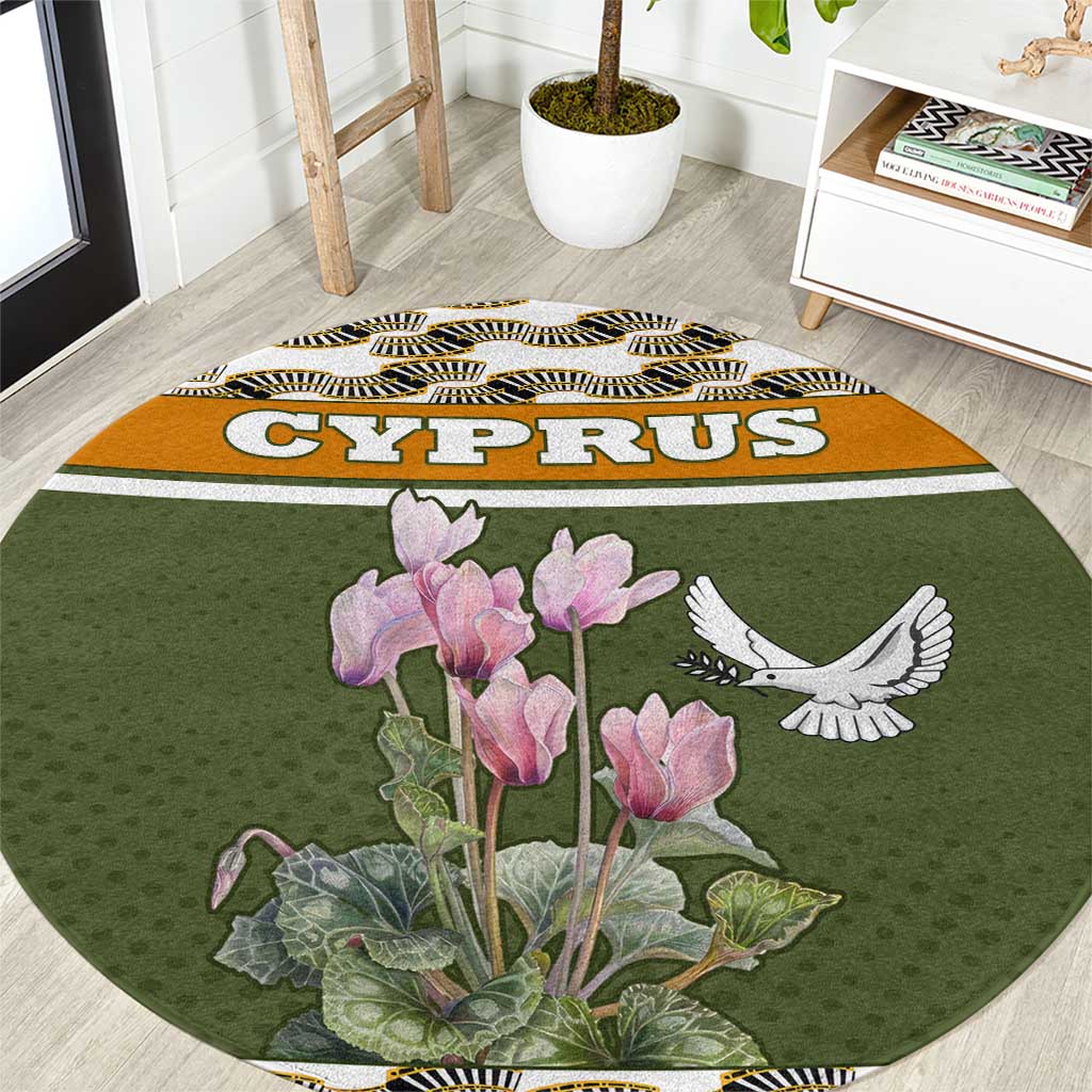 Cyprus Round Carpet with Cyclamen Flower Illustration Design and National Emblem - Wonder Print Shop