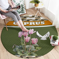 Cyprus Round Carpet with Cyclamen Flower Illustration Design and National Emblem - Wonder Print Shop