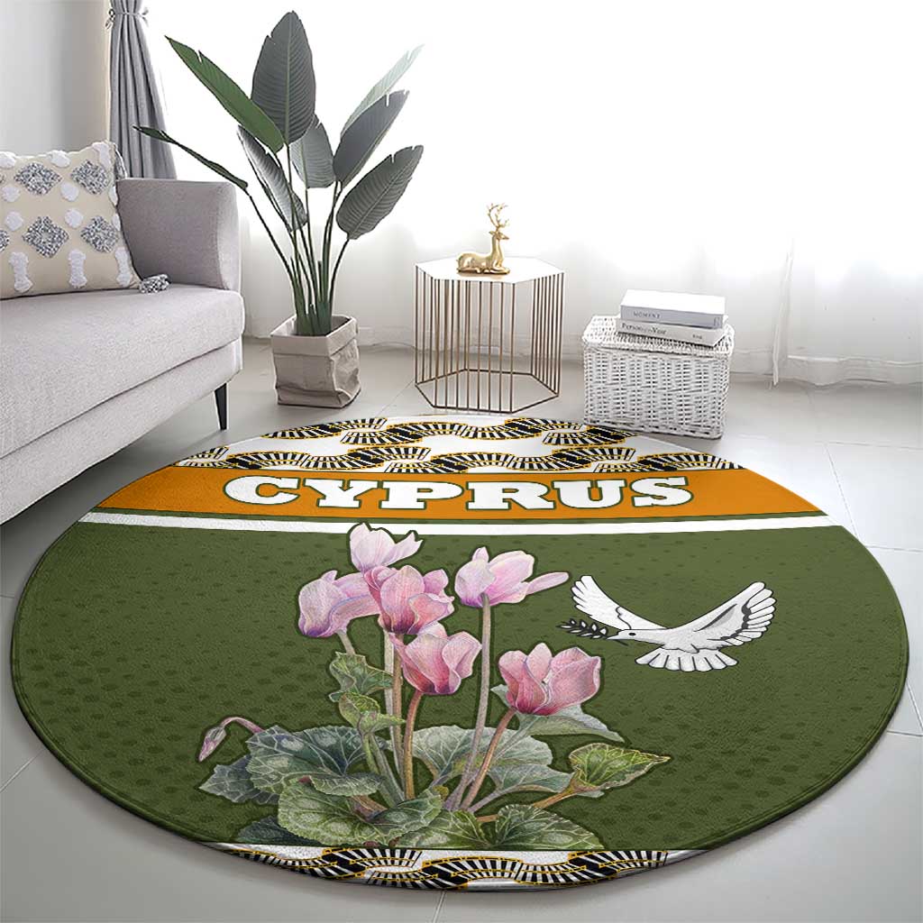 Cyprus Round Carpet with Cyclamen Flower Illustration Design and National Emblem - Wonder Print Shop