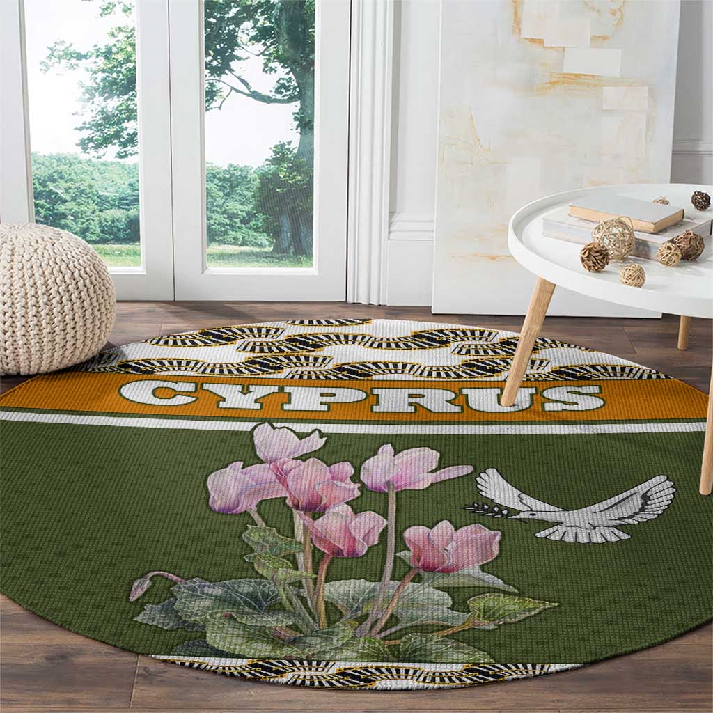 Cyprus Round Carpet with Cyclamen Flower Illustration Design and National Emblem - Wonder Print Shop