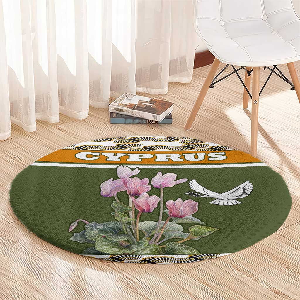 Cyprus Round Carpet with Cyclamen Flower Illustration Design and National Emblem - Wonder Print Shop