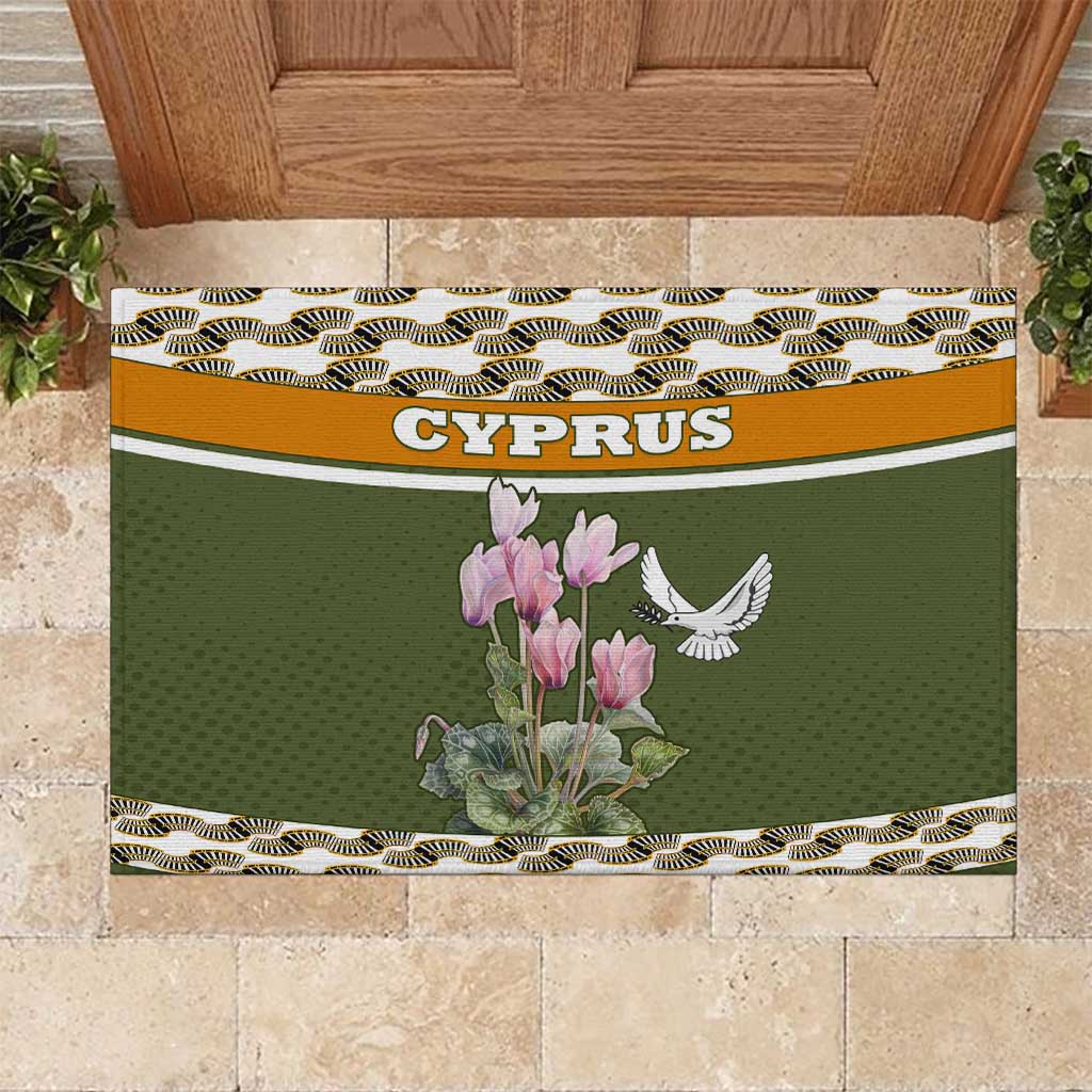 Cyprus Rubber Doormat with Cyclamen Flower Illustration Design and National Emblem - Wonder Print Shop