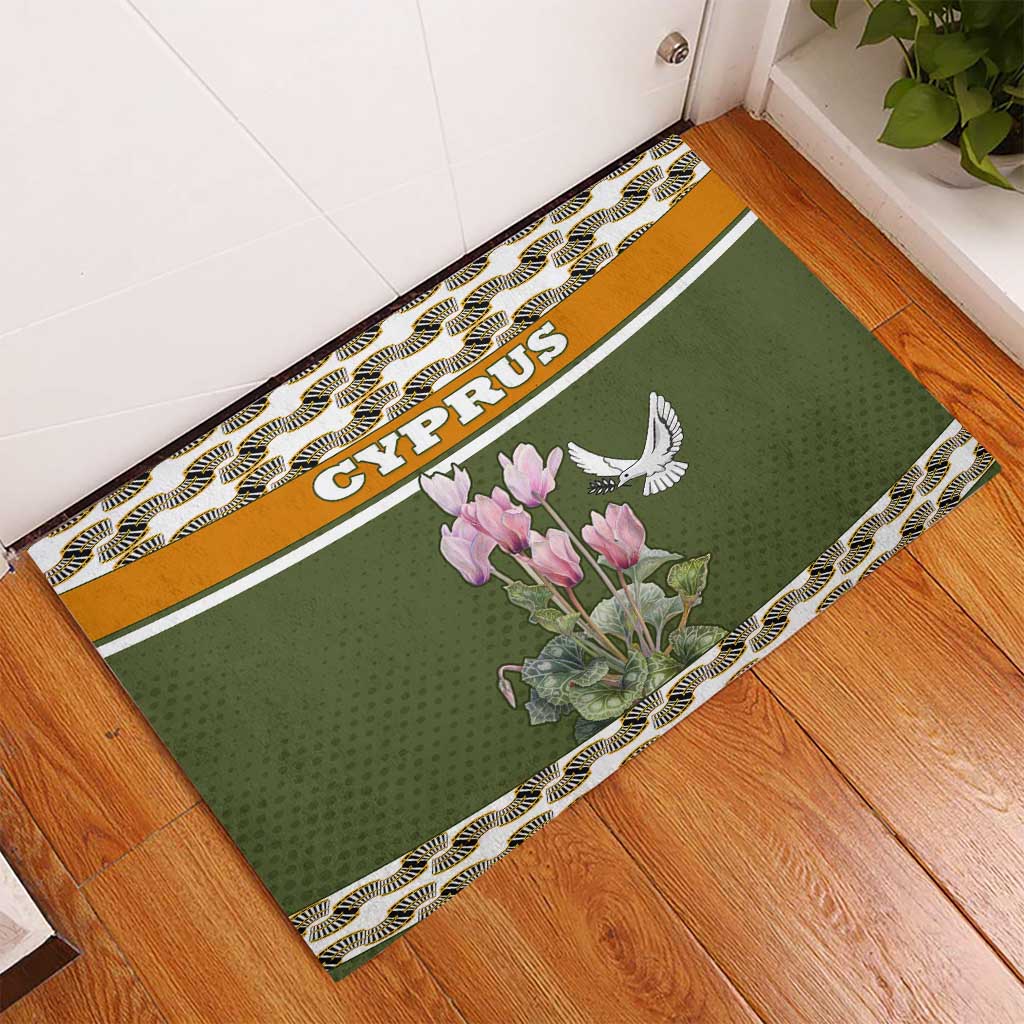 Cyprus Rubber Doormat with Cyclamen Flower Illustration Design and National Emblem - Wonder Print Shop