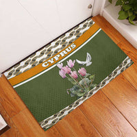 Cyprus Rubber Doormat with Cyclamen Flower Illustration Design and National Emblem - Wonder Print Shop