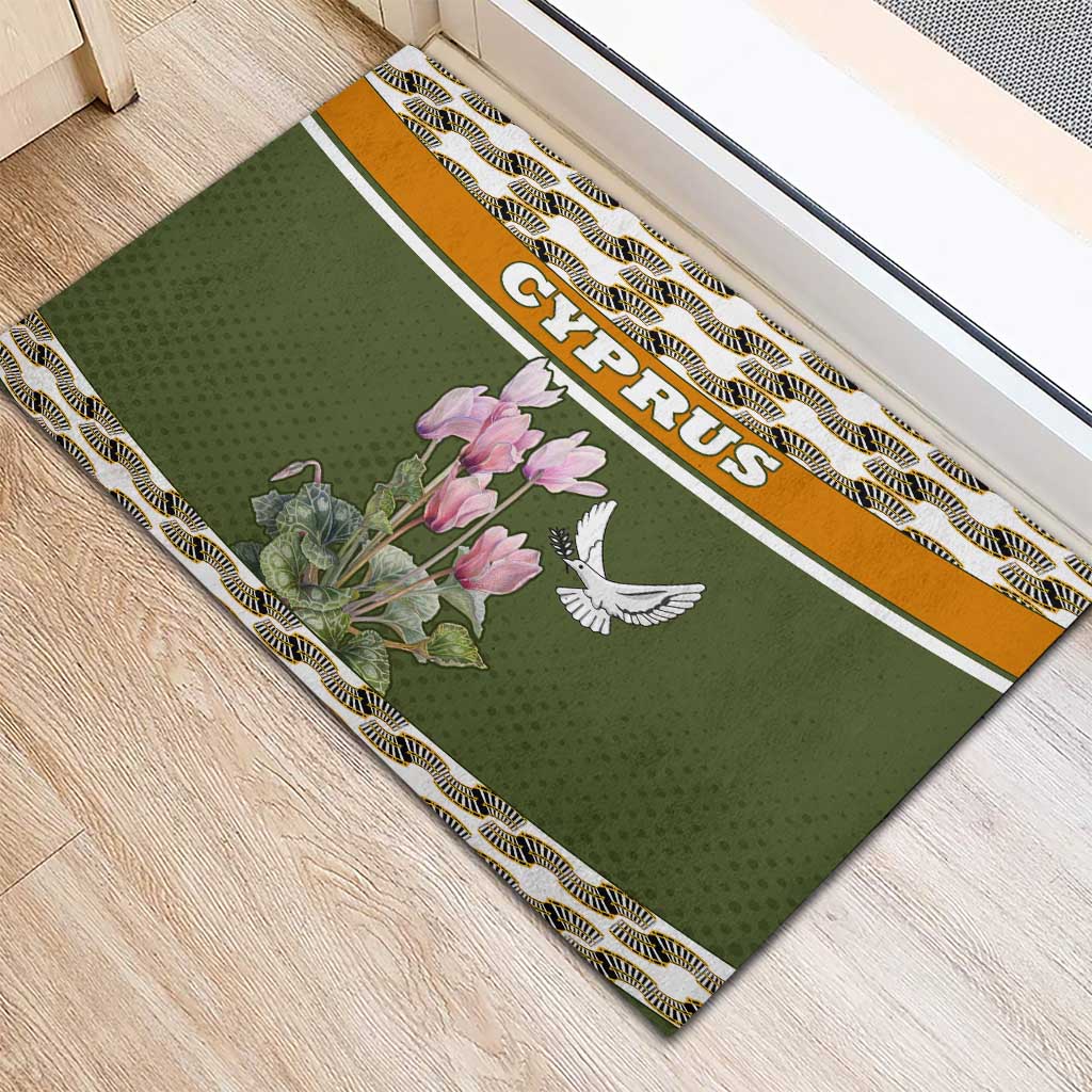 Cyprus Rubber Doormat with Cyclamen Flower Illustration Design and National Emblem - Wonder Print Shop
