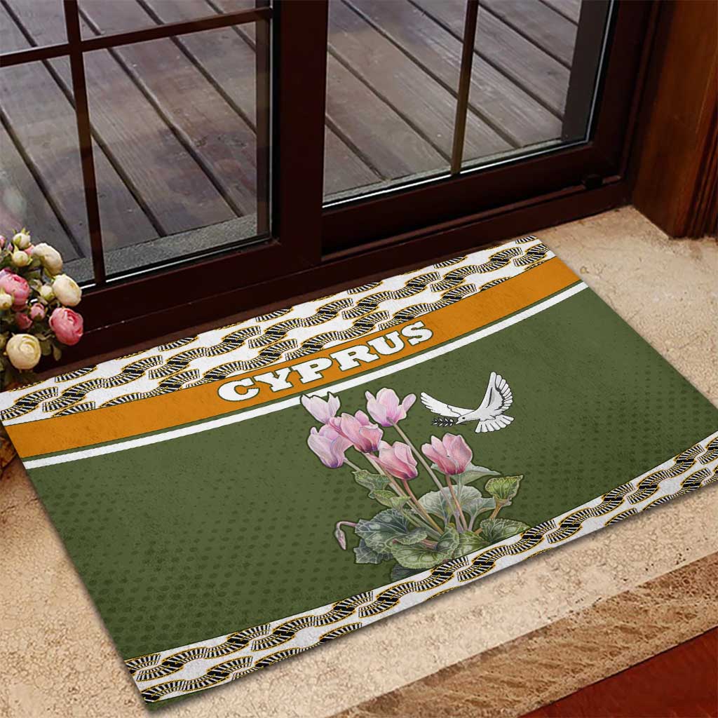 Cyprus Rubber Doormat with Cyclamen Flower Illustration Design and National Emblem - Wonder Print Shop