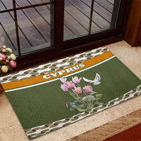 Cyprus Rubber Doormat with Cyclamen Flower Illustration Design and National Emblem - Wonder Print Shop