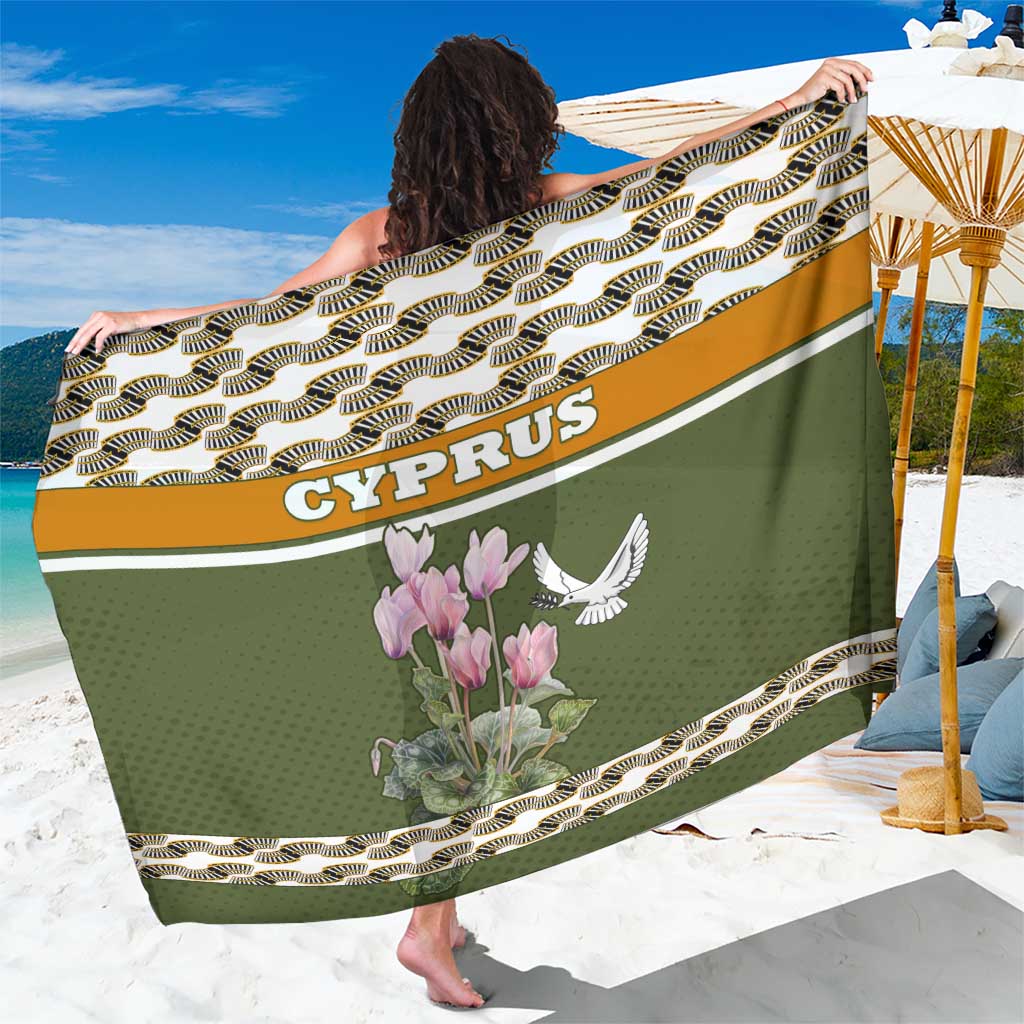 Cyprus Sarong with Cyclamen Flower Illustration Design and National Emblem - Wonder Print Shop