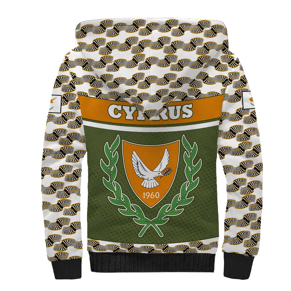 Cyprus Sherpa Hoodie with Cyclamen Flower Illustration Design and National Emblem - Wonder Print Shop