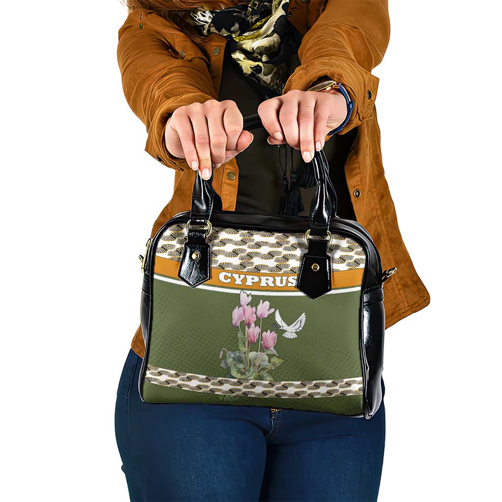 Cyprus Shoulder Handbag with Cyclamen Flower Illustration Design and National Emblem - Wonder Print Shop