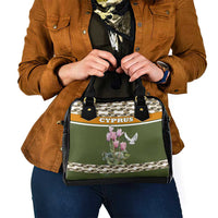 Cyprus Shoulder Handbag with Cyclamen Flower Illustration Design and National Emblem - Wonder Print Shop
