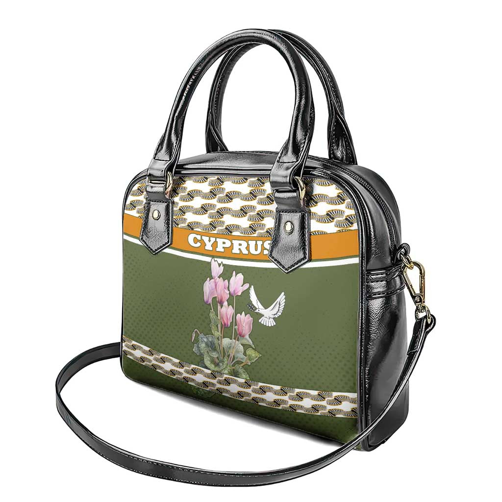 Cyprus Shoulder Handbag with Cyclamen Flower Illustration Design and National Emblem - Wonder Print Shop