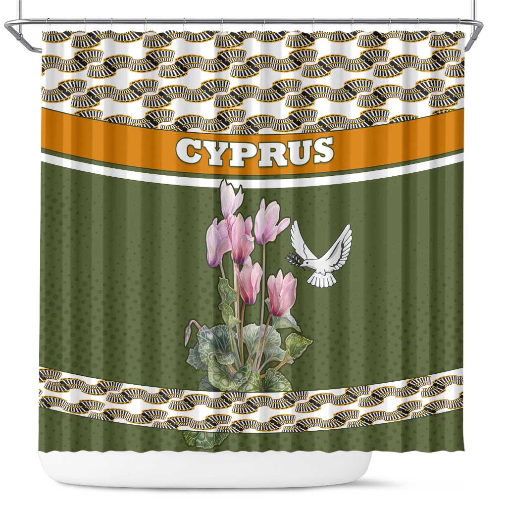 Cyprus Shower Curtain with Cyclamen Flower Illustration Design and National Emblem - Wonder Print Shop