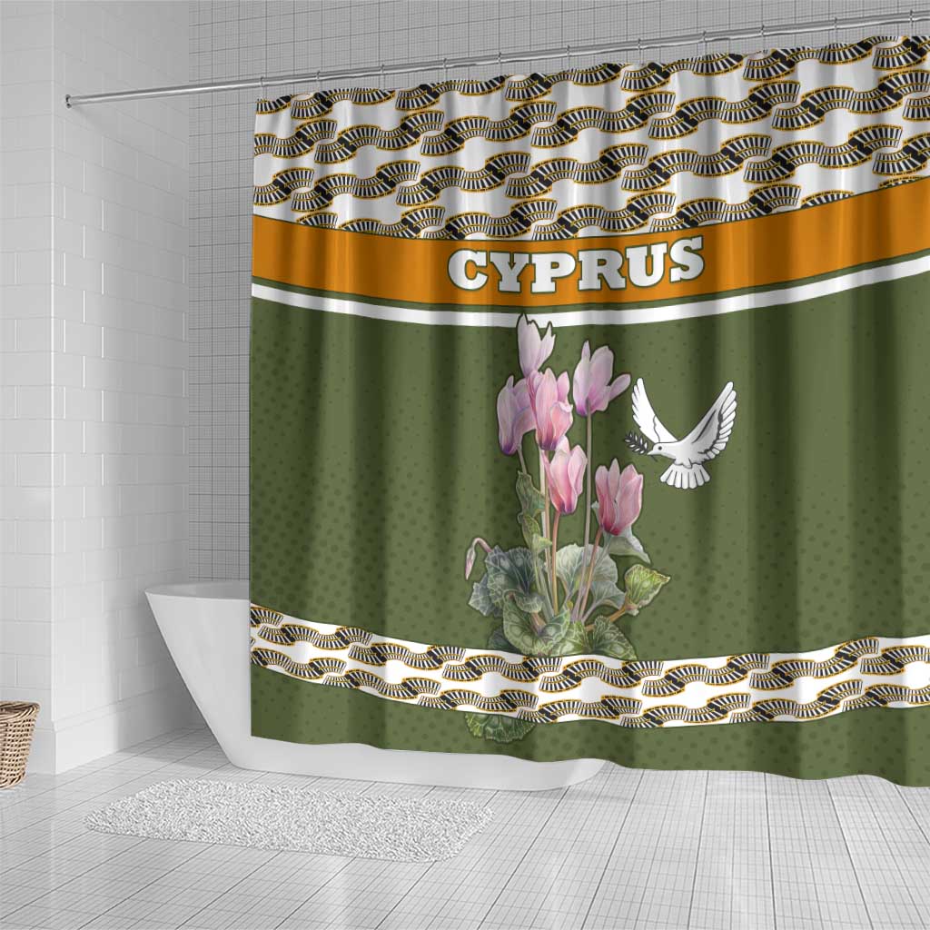 Cyprus Shower Curtain with Cyclamen Flower Illustration Design and National Emblem - Wonder Print Shop