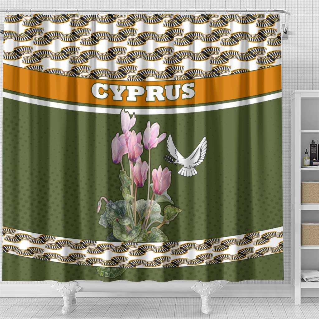 Cyprus Shower Curtain with Cyclamen Flower Illustration Design and National Emblem - Wonder Print Shop