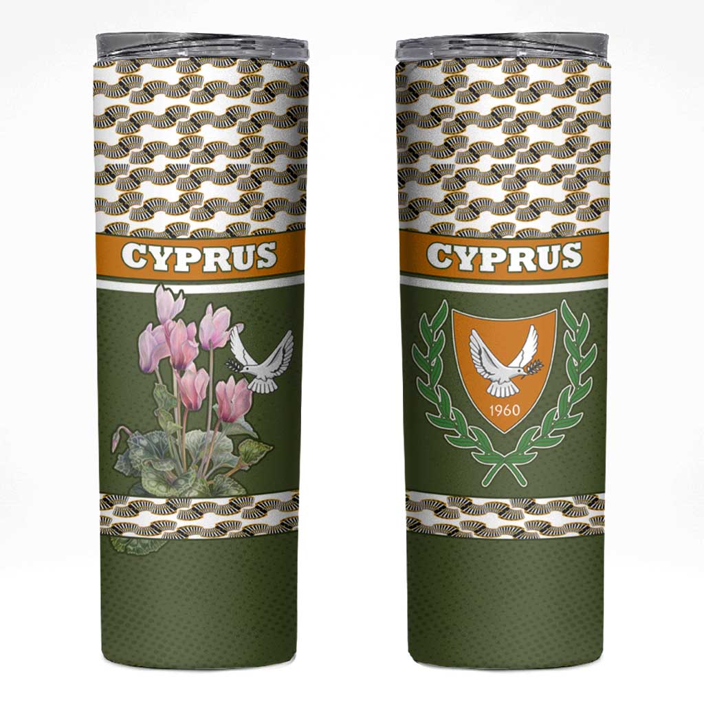 Cyprus Skinny Tumbler with Cyclamen Flower Illustration Design and National Emblem - Wonder Print Shop