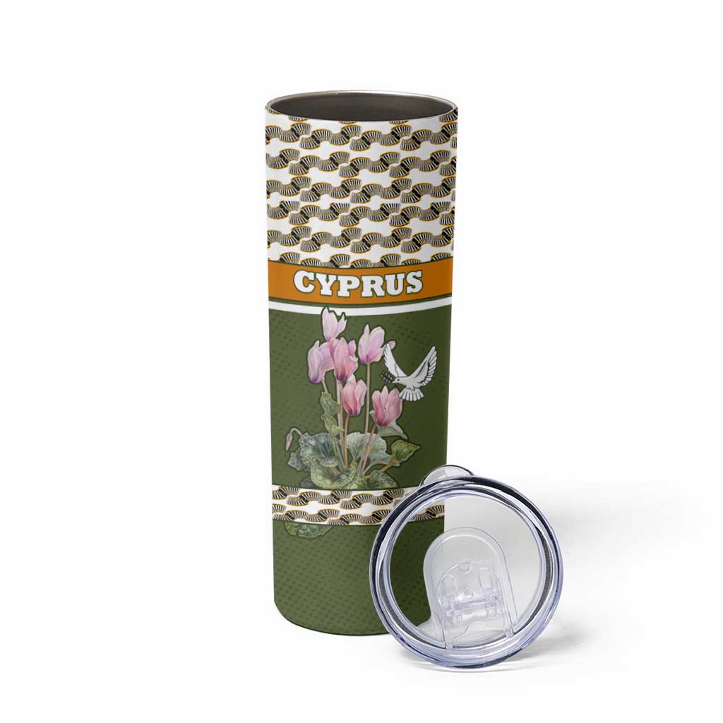 Cyprus Skinny Tumbler with Cyclamen Flower Illustration Design and National Emblem - Wonder Print Shop