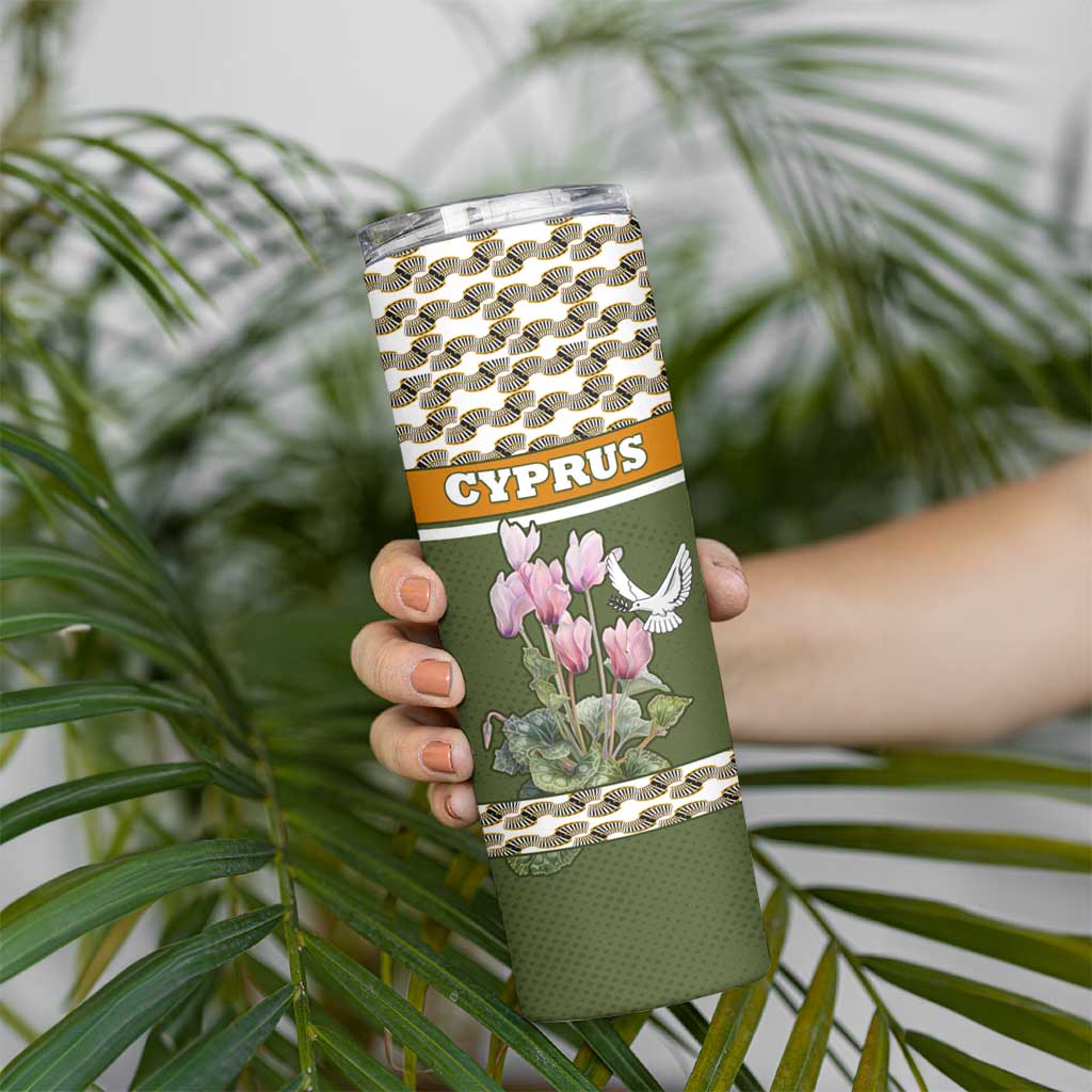 Cyprus Skinny Tumbler with Cyclamen Flower Illustration Design and National Emblem - Wonder Print Shop