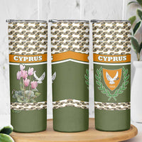 Cyprus Skinny Tumbler with Cyclamen Flower Illustration Design and National Emblem - Wonder Print Shop