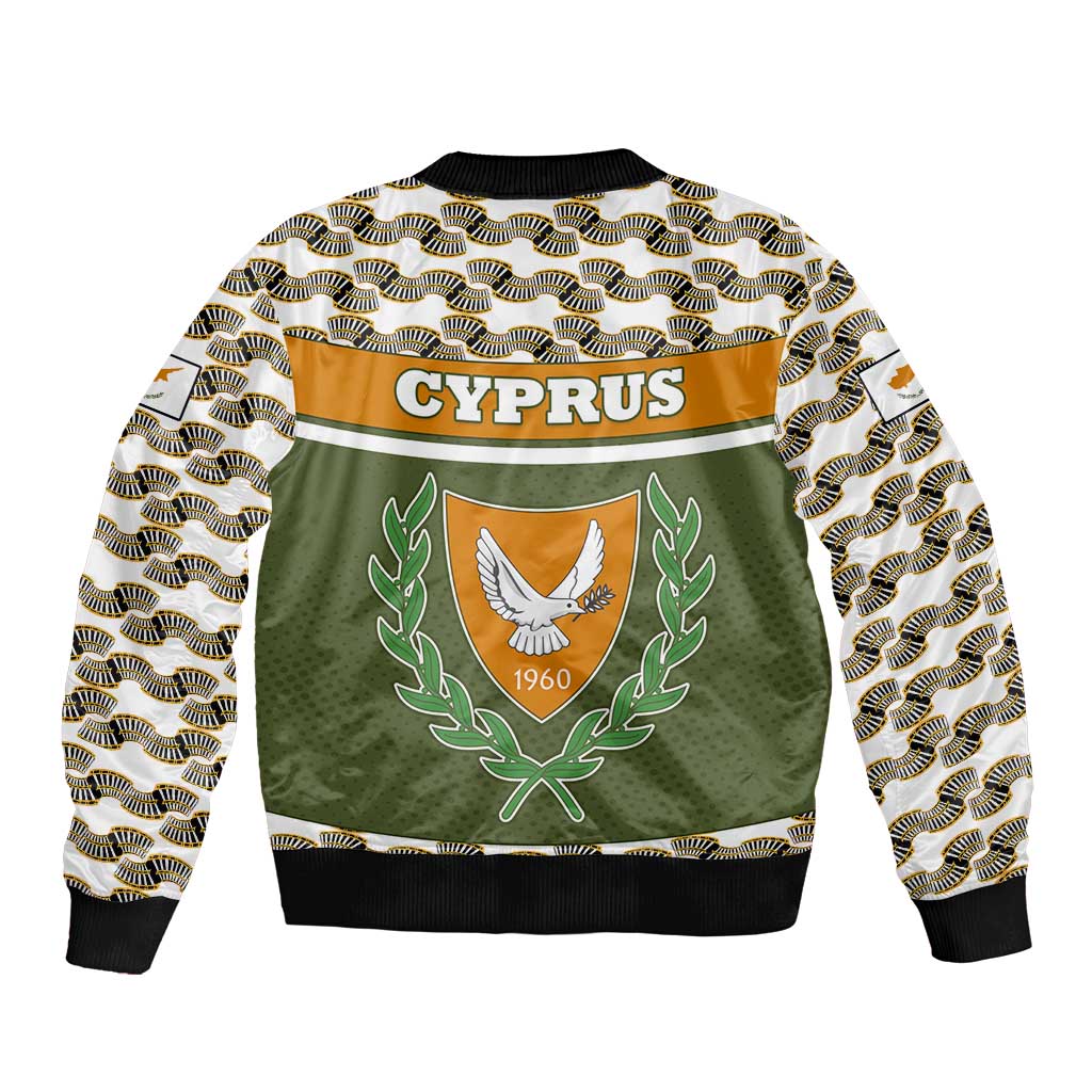 Cyprus Sleeve Zip Bomber Jacket with Cyclamen Flower Illustration Design and National Emblem - Wonder Print Shop