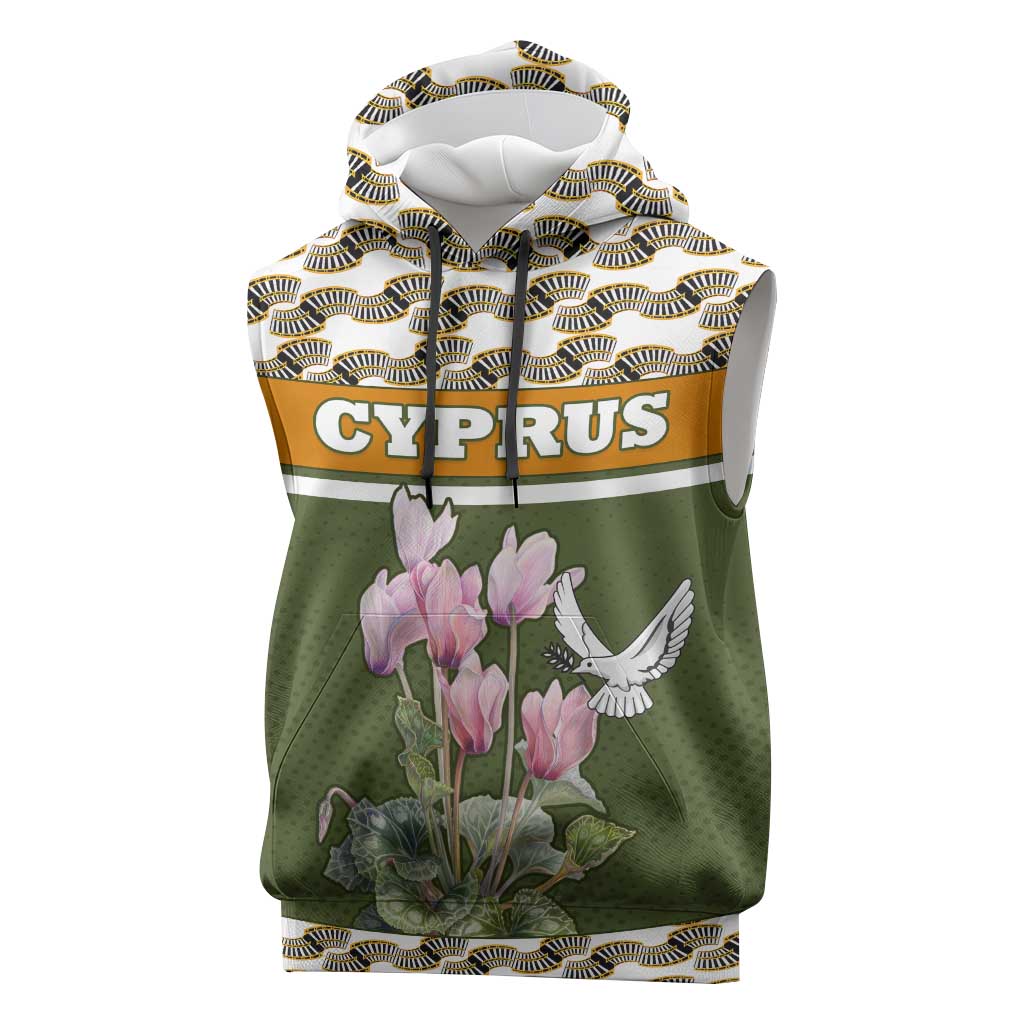Cyprus Sleeveless Hoodie with Cyclamen Flower Illustration Design and National Emblem - Wonder Print Shop