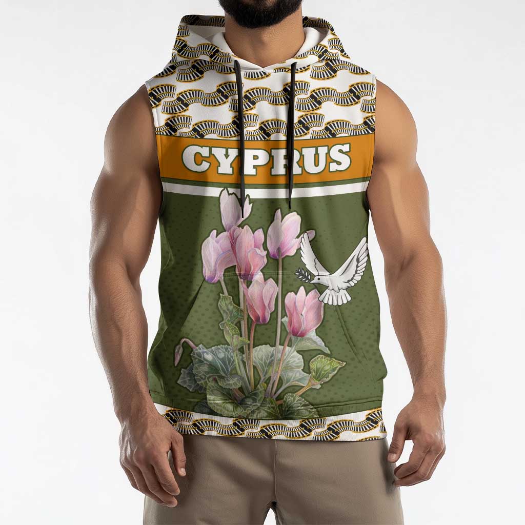 Cyprus Sleeveless Hoodie with Cyclamen Flower Illustration Design and National Emblem - Wonder Print Shop