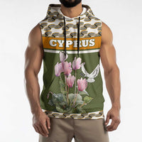 Cyprus Sleeveless Hoodie with Cyclamen Flower Illustration Design and National Emblem - Wonder Print Shop