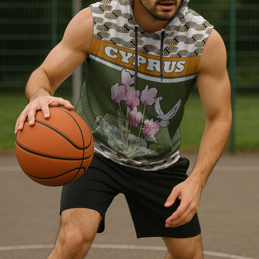 Cyprus Sleeveless Hoodie with Cyclamen Flower Illustration Design and National Emblem - Wonder Print Shop