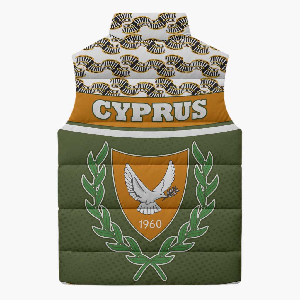 Cyprus Sleeveless Puffer Jacket with Cyclamen Flower Illustration Design and National Emblem - Wonder Print Shop