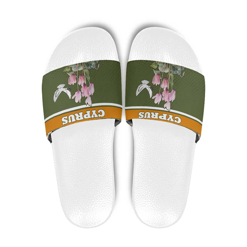 Cyprus Slide Sandals with Cyclamen Flower Illustration Design and National Emblem - Wonder Print Shop