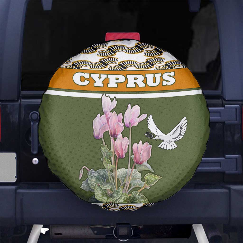 Cyprus Spare Tire Cover with Cyclamen Flower Illustration Design and National Emblem - Wonder Print Shop