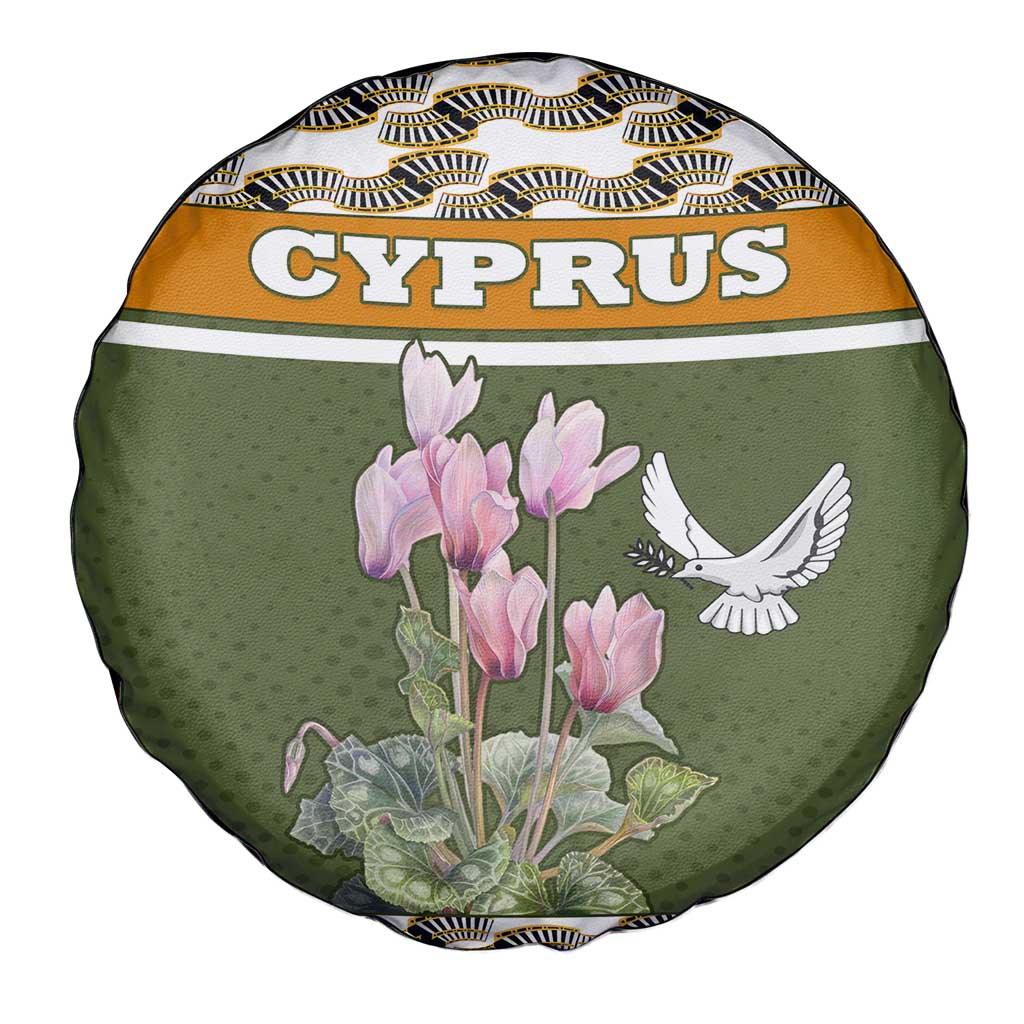 Cyprus Spare Tire Cover with Cyclamen Flower Illustration Design and National Emblem - Wonder Print Shop