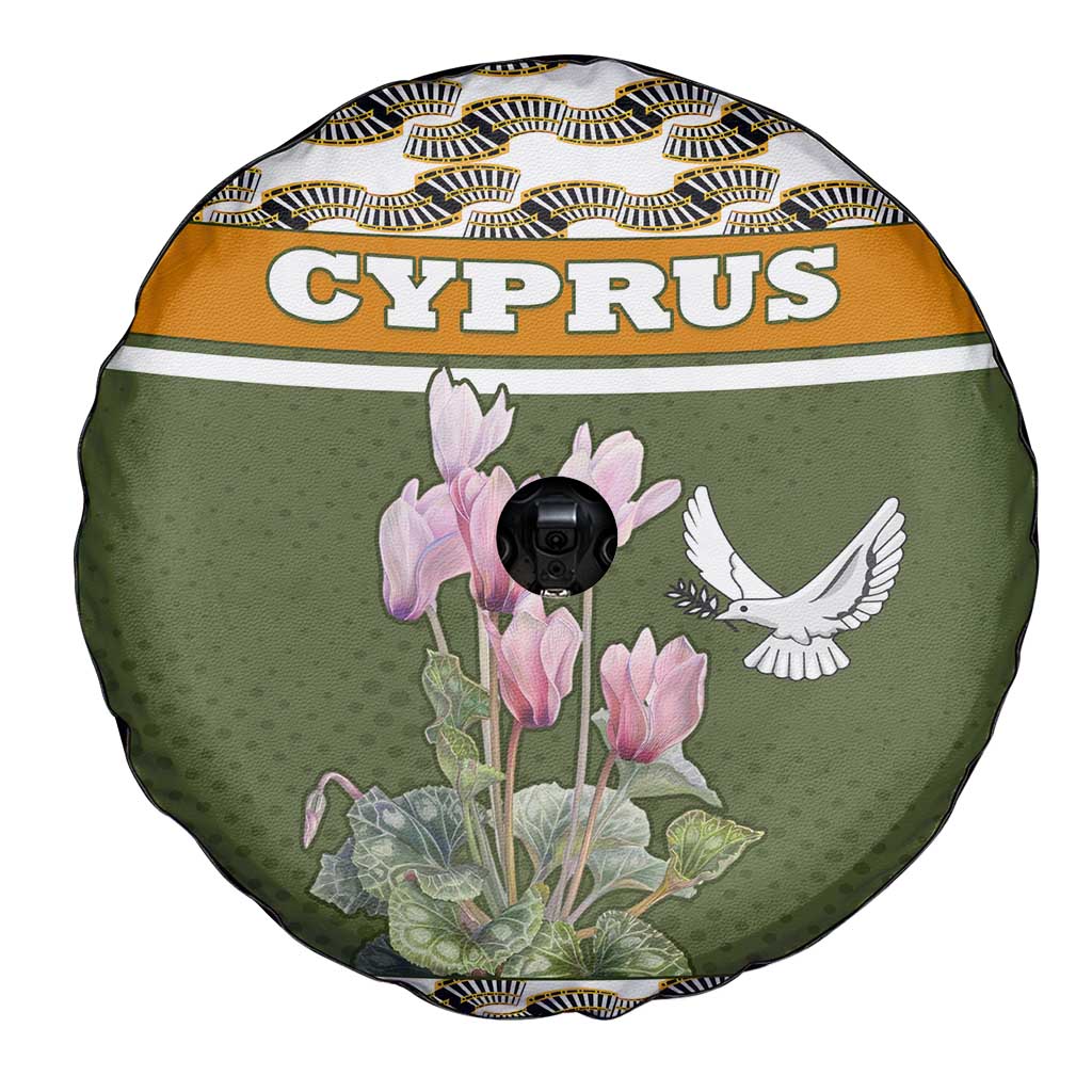 Cyprus Spare Tire Cover with Cyclamen Flower Illustration Design and National Emblem - Wonder Print Shop