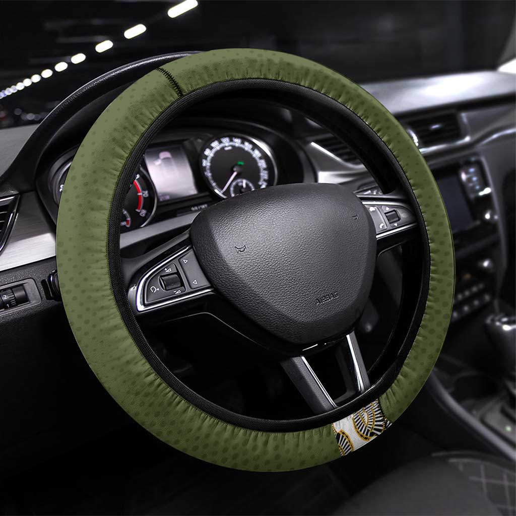 Cyprus Steering Wheel Cover with Cyclamen Flower Illustration Design and National Emblem - Wonder Print Shop
