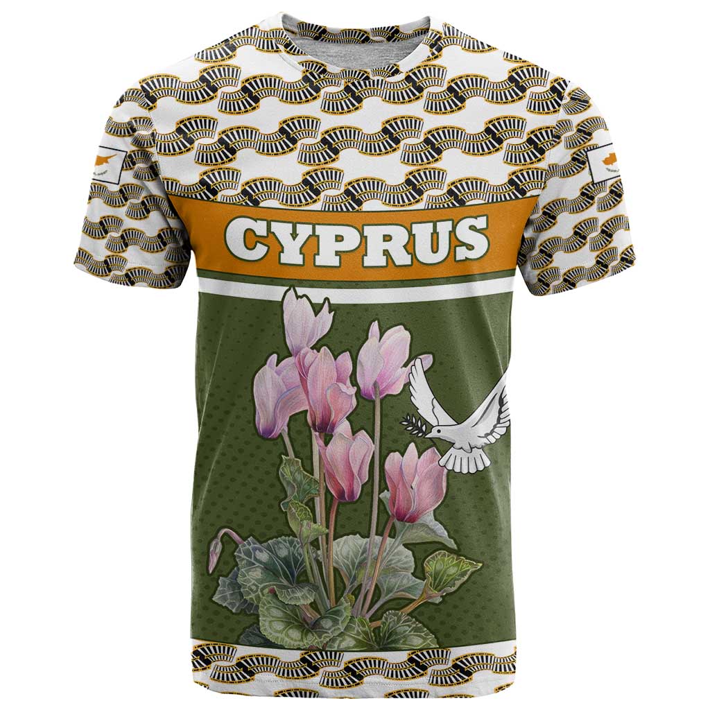 Cyprus T Shirt with Cyclamen Flower Illustration Design and National Emblem - Wonder Print Shop