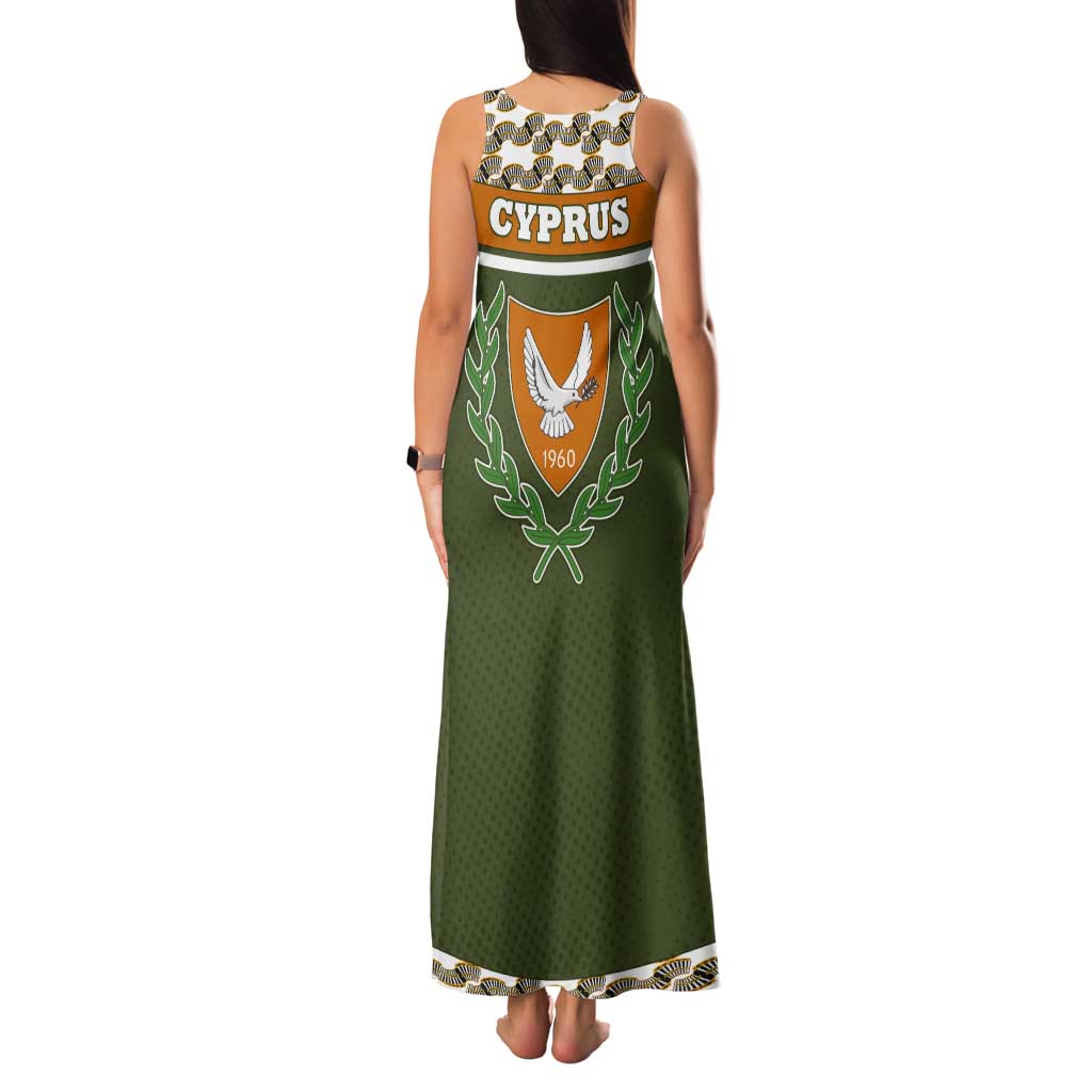 Cyprus Tank Maxi Dress with Cyclamen Flower Illustration Design and National Emblem - Wonder Print Shop