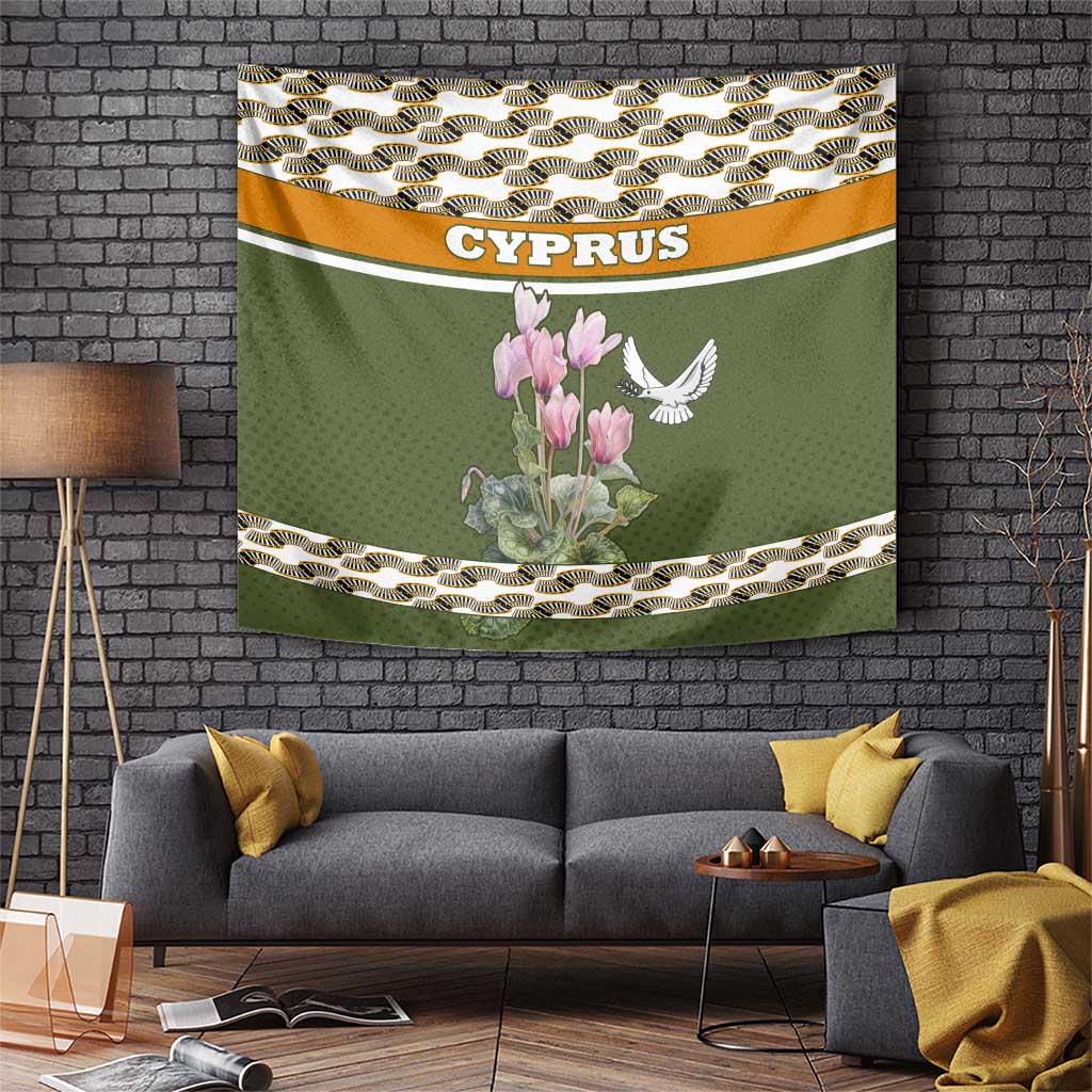 Cyprus Tapestry with Cyclamen Flower Illustration Design and National Emblem - Wonder Print Shop