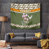 Cyprus Tapestry with Cyclamen Flower Illustration Design and National Emblem - Wonder Print Shop