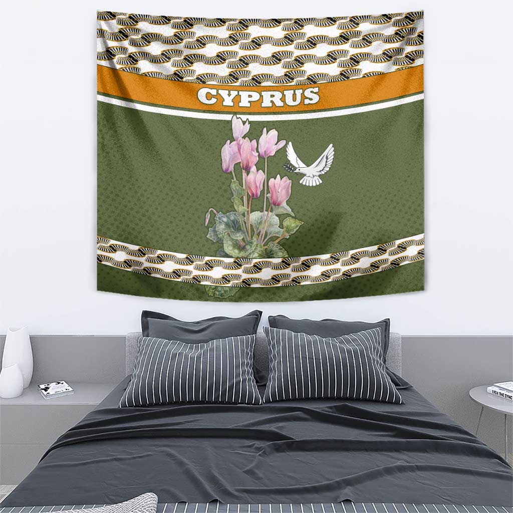 Cyprus Tapestry with Cyclamen Flower Illustration Design and National Emblem - Wonder Print Shop