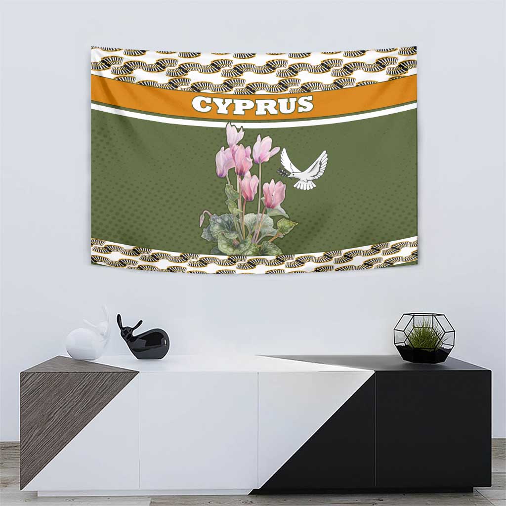 Cyprus Tapestry with Cyclamen Flower Illustration Design and National Emblem - Wonder Print Shop