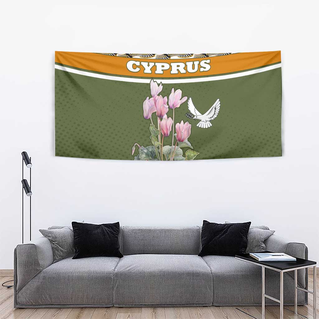 Cyprus Tapestry with Cyclamen Flower Illustration Design and National Emblem - Wonder Print Shop