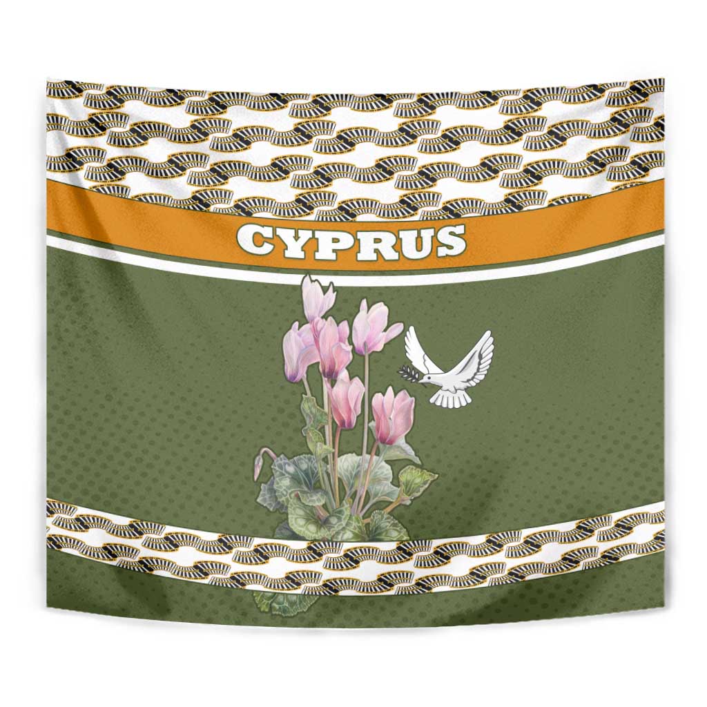 Cyprus Tapestry with Cyclamen Flower Illustration Design and National Emblem - Wonder Print Shop