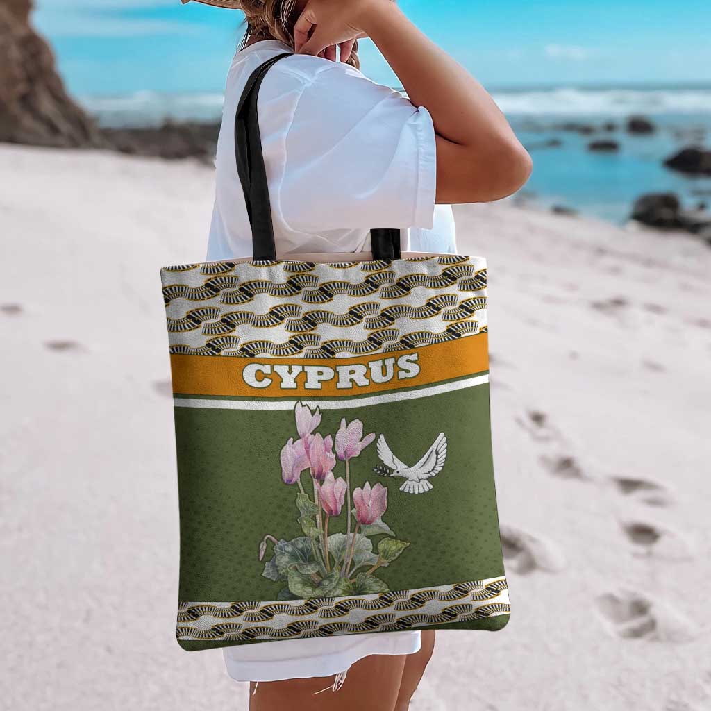 Cyprus Tote Bag with Cyclamen Flower Illustration Design and National Emblem - Wonder Print Shop