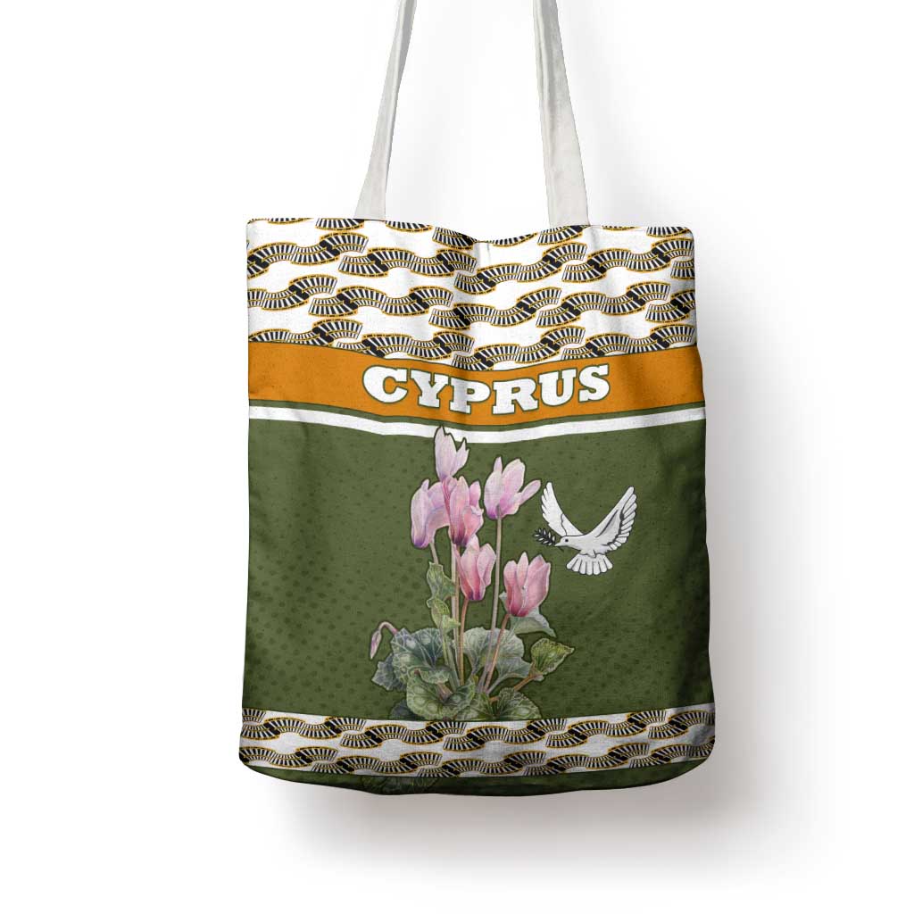 Cyprus Tote Bag with Cyclamen Flower Illustration Design and National Emblem - Wonder Print Shop