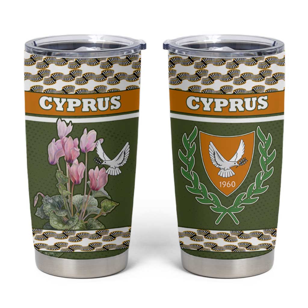 Cyprus Tumbler Cup with Cyclamen Flower Illustration Design and National Emblem - Wonder Print Shop