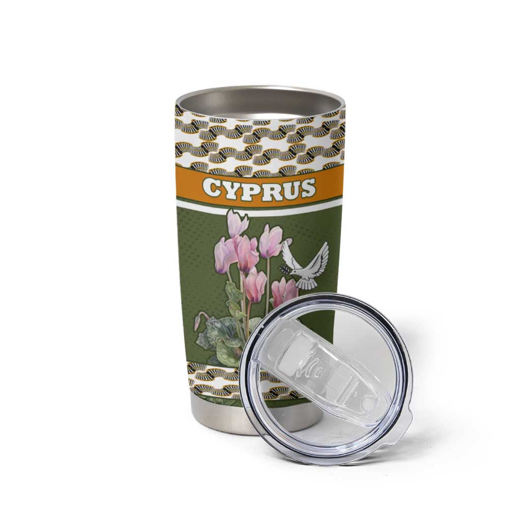 Cyprus Tumbler Cup with Cyclamen Flower Illustration Design and National Emblem - Wonder Print Shop