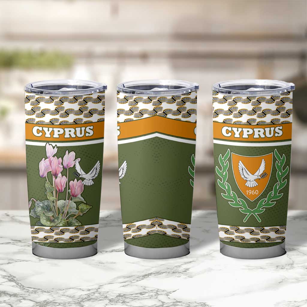 Cyprus Tumbler Cup with Cyclamen Flower Illustration Design and National Emblem - Wonder Print Shop