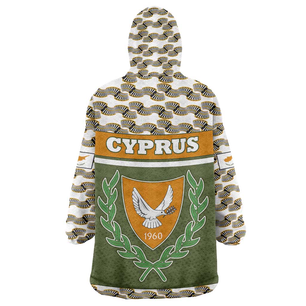 Cyprus Wearable Blanket Hoodie with Cyclamen Flower Illustration Design and National Emblem - Wonder Print Shop